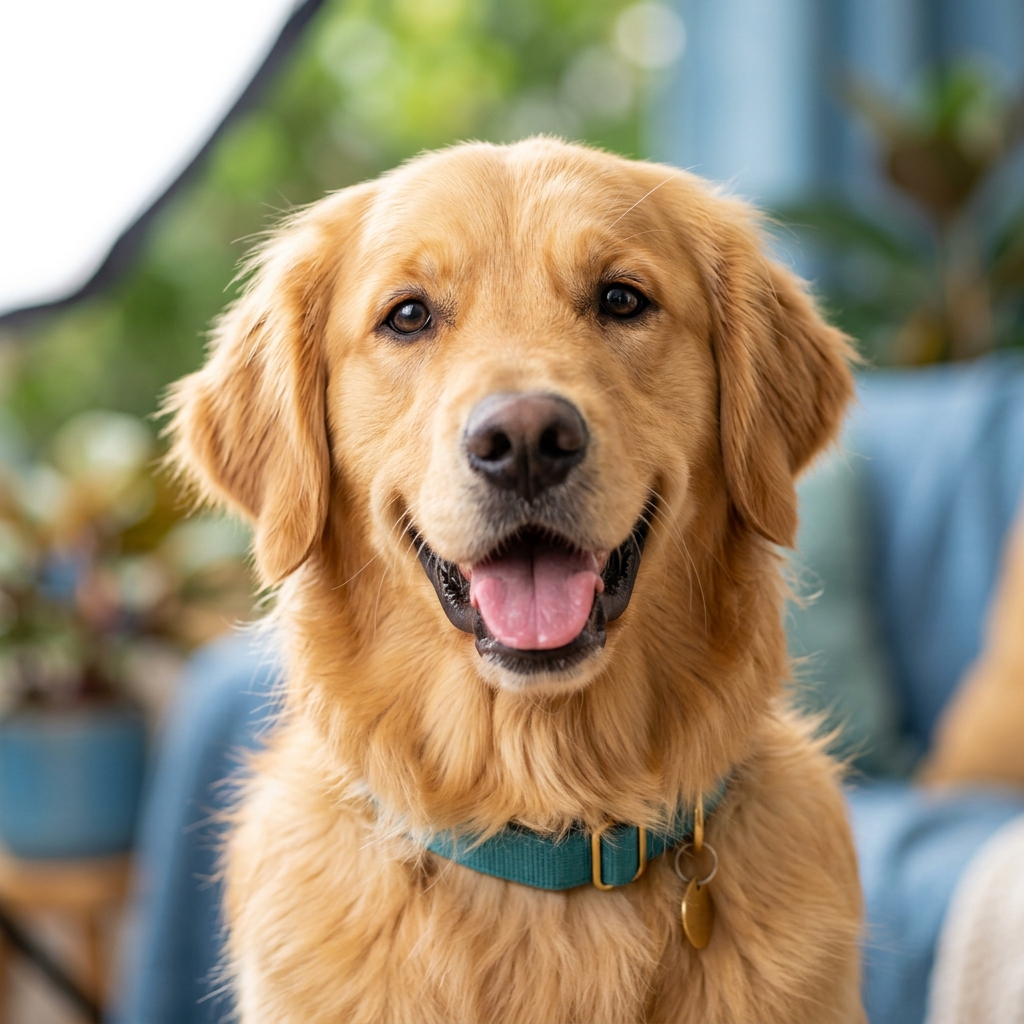 Happy healthy Golden Retriever dog at Sky Pets Thoothukudi